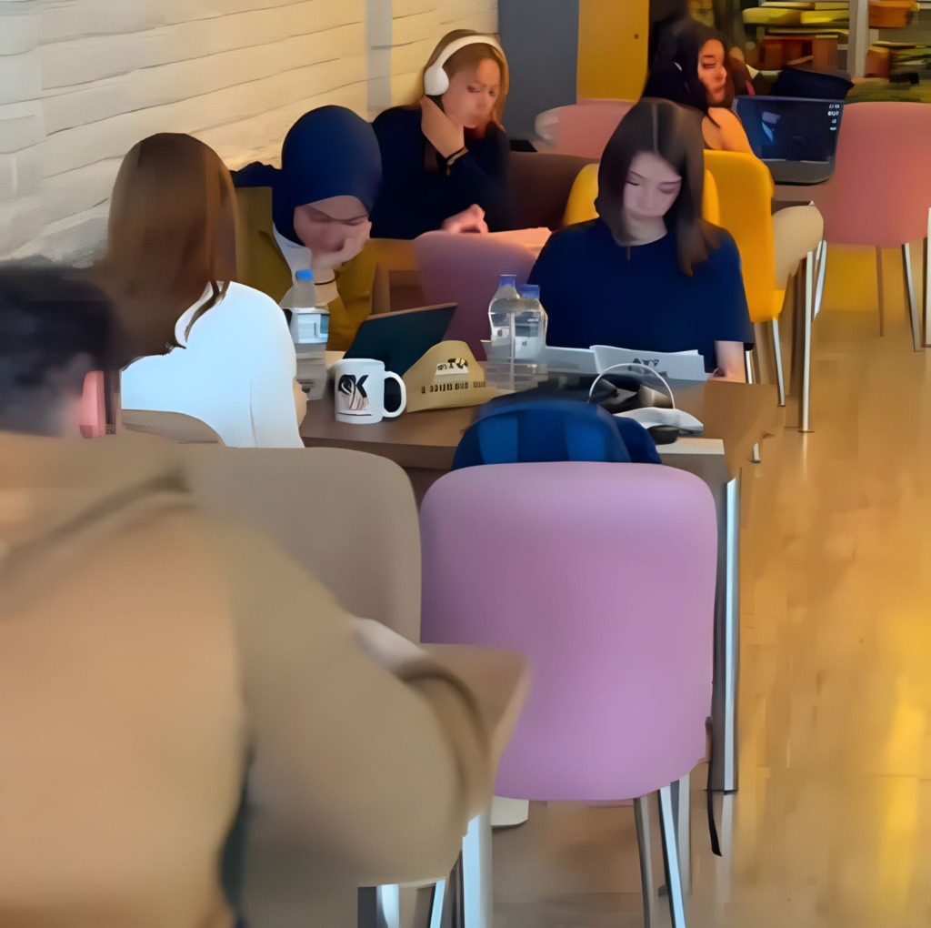 Öğrenciler için modern kafe ve dinlenme alanları, 4K VIP Kütüphane.