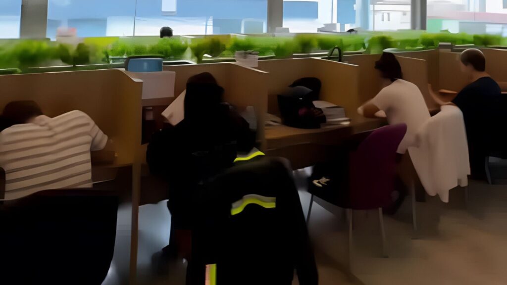 Grup çalışmasına uygun bir alanın iç mekân görüntüsü